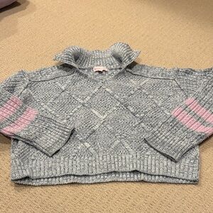 Design History Gray and Pink Cowl Neck Sweater